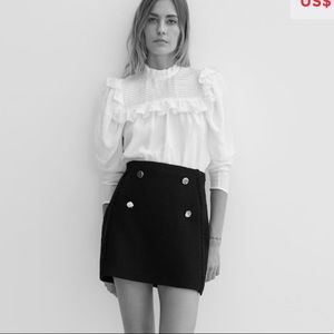 Mango Tweed Button Front Mini skirt black size S